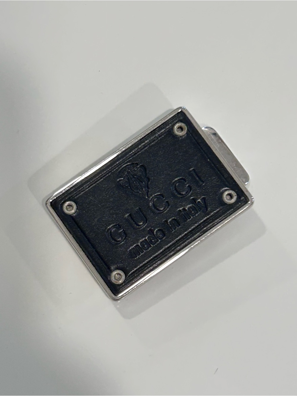 Gucci Black Leather and Silver Tone Logo Money Clip